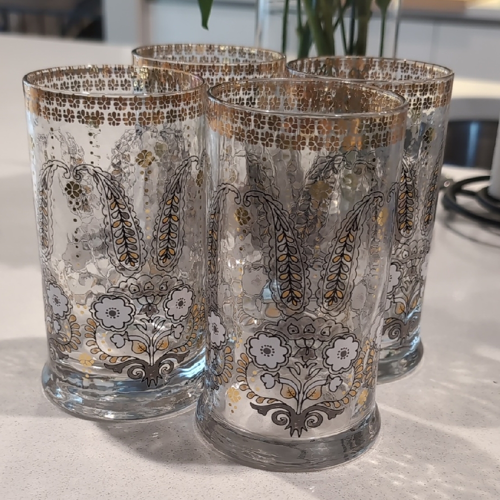 Anthropologie Hand Painted Black And Gold Glassware